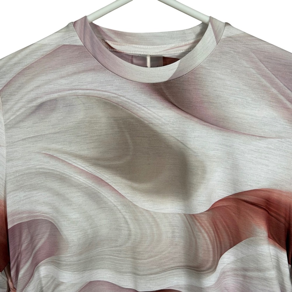CALIA‎ Tissue Texture LS Crew Dunes Coral Marble Print Top XS New